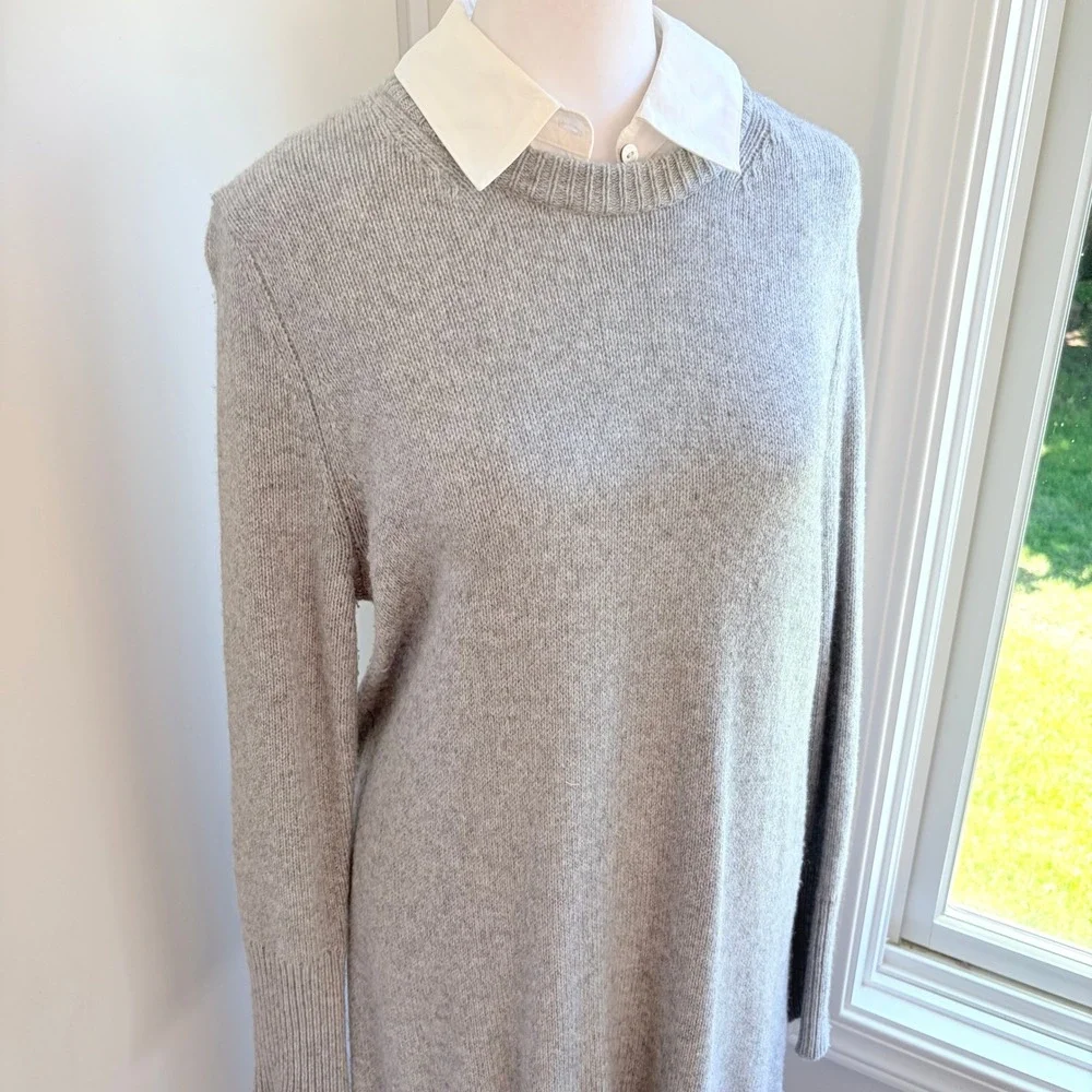 Cinq a Sept Wool Cashmere Sweater Dress Medium Gray Ruffle Hem Knit Luxury